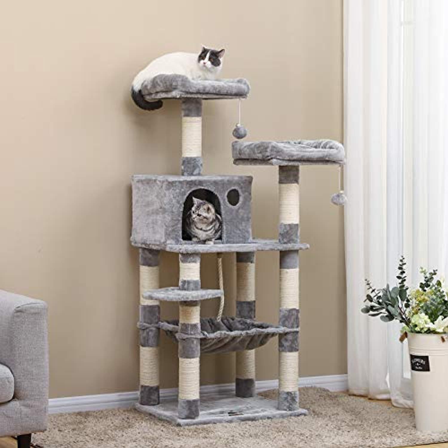 Arbre À Chat, Stable Avec Niche, Hauteur De 143 Cm, Gris Clair Pct15W - One PETS-TOP