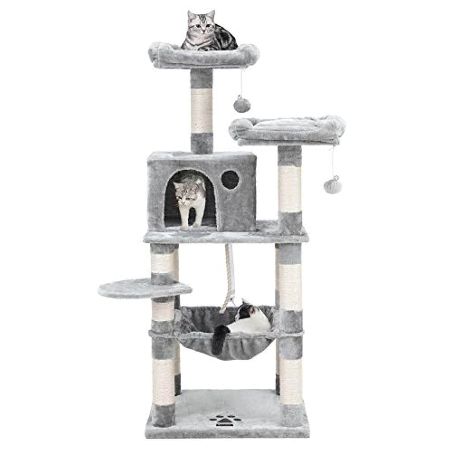 Arbre À Chat, Stable Avec Niche, Hauteur De 143 Cm, Gris Clair Pct15W - One PETS-TOP