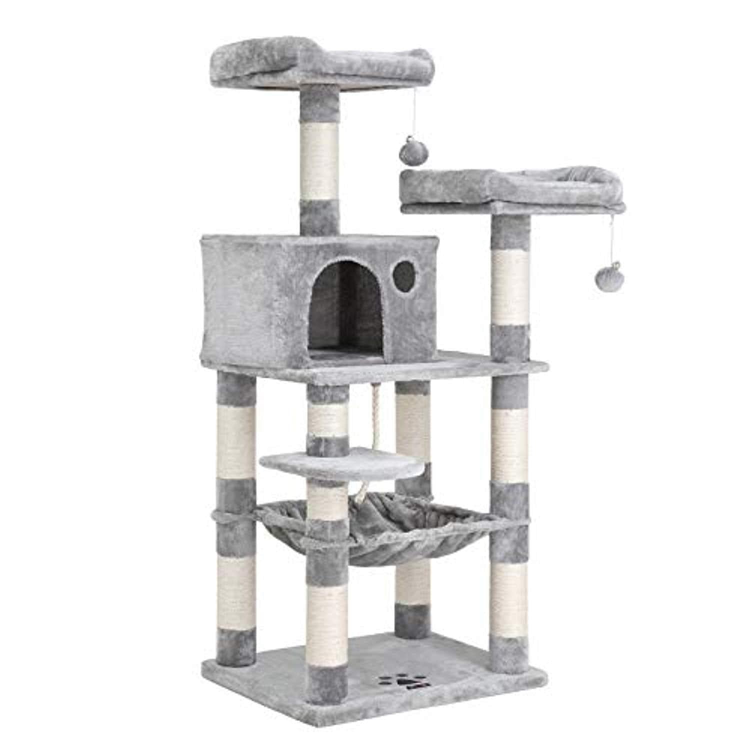Arbre À Chat, Stable Avec Niche, Hauteur De 143 Cm, Gris Clair Pct15W - One PETS-TOP