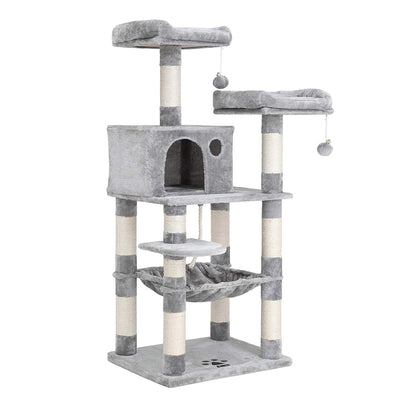 Arbre À Chat, Stable Avec Niche, Hauteur De 143 Cm, Gris Clair Pct15W - One PETS-TOP