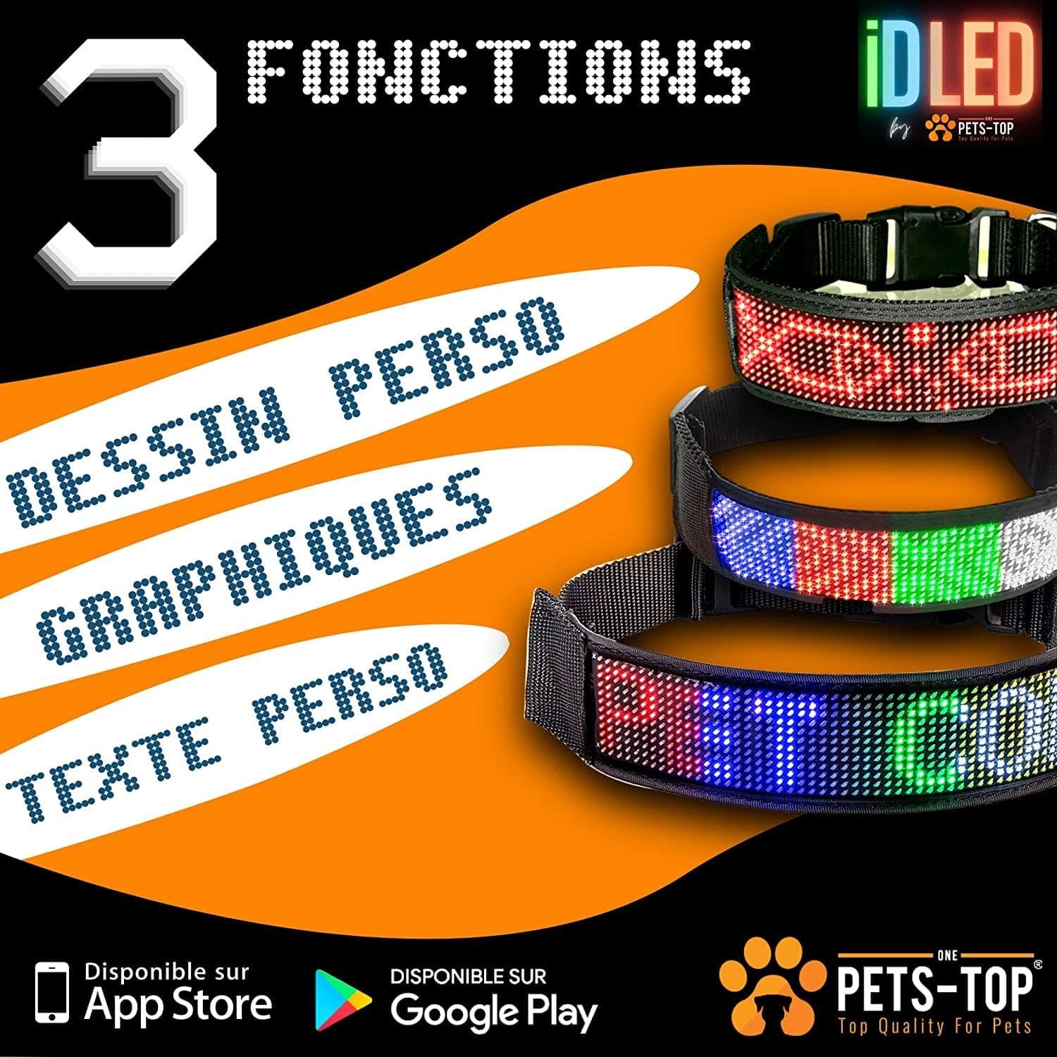 Collier Led Chien Idled™ Rechargeable Lumineux Message Personnalise Ajustable Clignotant - One PETS-TOP