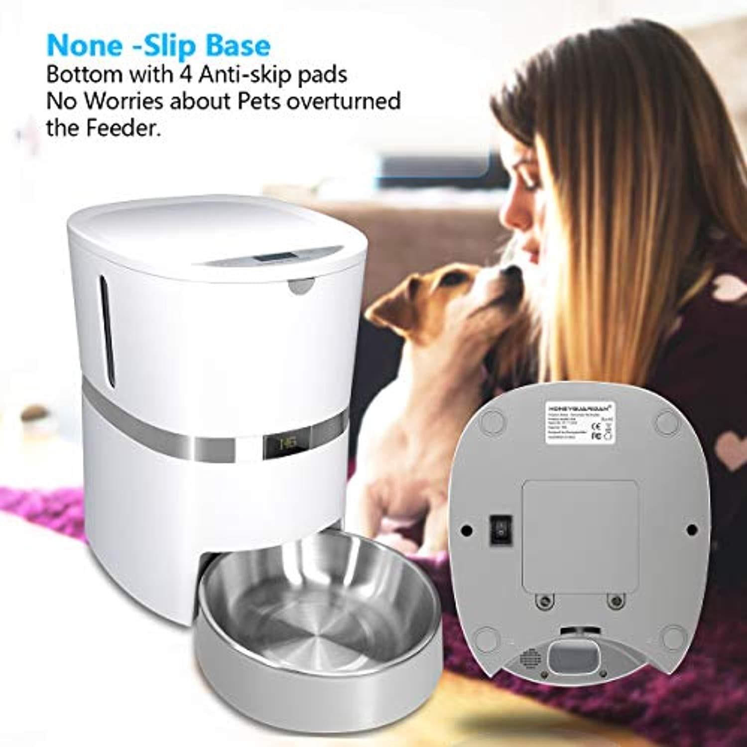 Distributeur Automatique Pour Animaux Domestiques, Chien Chat Distributeur De Nourriture&Gamelle En Inox, Contrôle De Portion Et Enregistrement Vocal- Supporte Batterie Et Adaptateur - One PETS-TOP