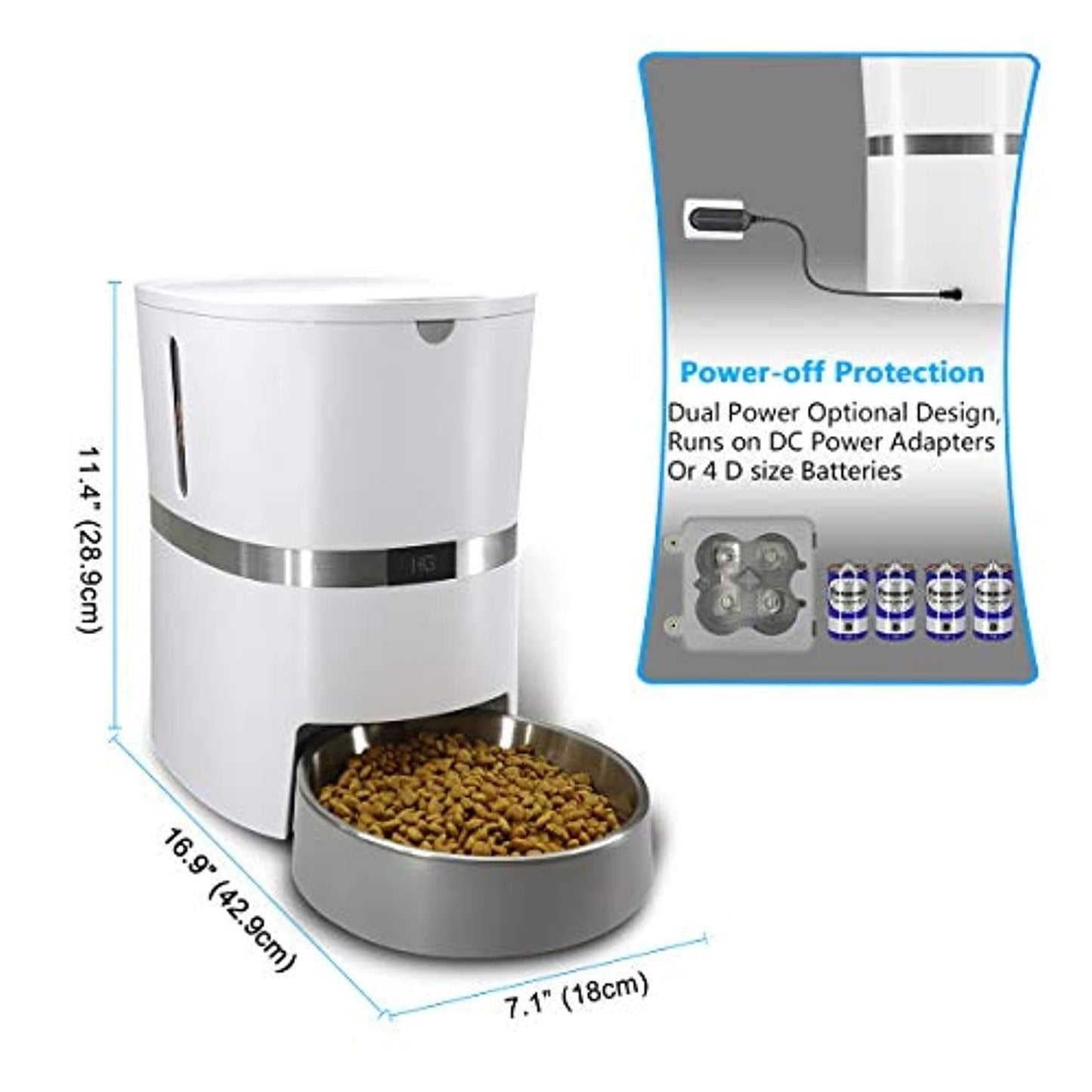Distributeur Automatique Pour Animaux Domestiques, Chien Chat Distributeur De Nourriture&Gamelle En Inox, Contrôle De Portion Et Enregistrement Vocal- Supporte Batterie Et Adaptateur - One PETS-TOP