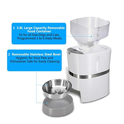 Distributeur Automatique Pour Animaux Domestiques, Chien Chat Distributeur De Nourriture&Gamelle En Inox, Contrôle De Portion Et Enregistrement Vocal- Supporte Batterie Et Adaptateur - One PETS-TOP
