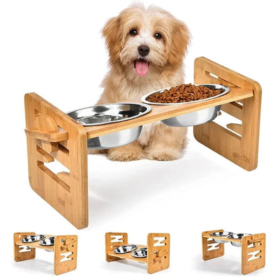 Elevatepaws™ Bamboo Adjustable Pet Bowl Stand 🐾 - One PETS-TOP