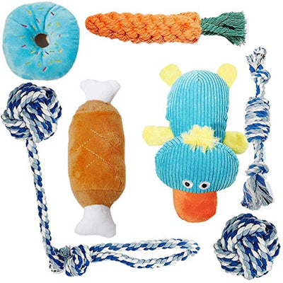 Jouet Chiot Chien- 7 Pcs Jouets Durables Pour Chiens Pour Chiots/Petits Chiens. Jouet À Mâcher Corde De Dentition Pour Chiot Et Jouet De Chien En Peluche Avec Sac À Linge - Coton Naturel - One PETS-TOP