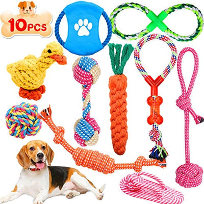 Lot De 10 Jouets Chien Chiot, Durables Jouet Corde Chien, Jouet À Mâcher Corde De Dentition Pour Petit Et Moyen Chien, Jouet Interactif Chien Avec Cordon De Tirage Frisbee Balle Duck Carotte - One PETS-TOP