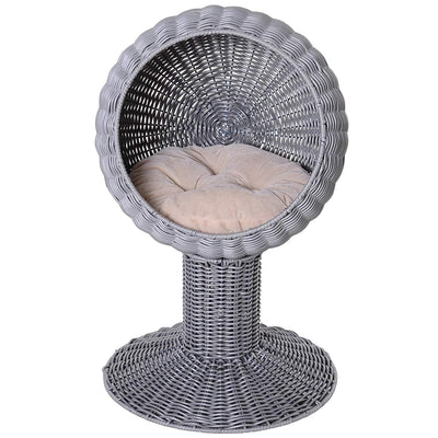 Panier Chat Lit Chat Cosy Grand Confort 39L X 39L X 70H Cm Coussin Moelleux Beige Inclus Résine Tressée Imitation Rotin Gris - One PETS-TOP