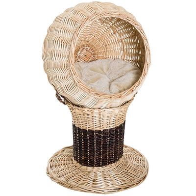 Panier Chat Lit Chat Cosy Grand Confort 39L X 39L X 70H Cm Coussin Moelleux Beige Inclus Résine Tressée Imitation Rotin Gris - One PETS-TOP