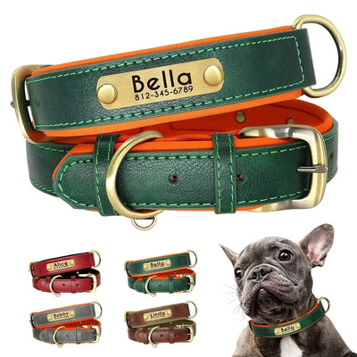 🐾 Collier en Cuir Personnalisé pour Chien – Avec Plaque Gravée Nom & Téléphone - One PETS-TOP