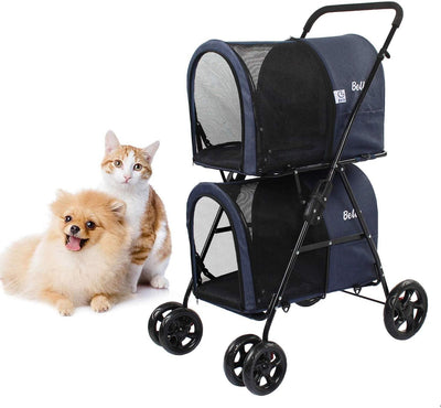 Poussette Double Pour Petits Et Moyens Chiens Et Chats，Poussette Double Pour Animaux De Compagnie Avec Support Amovible - One PETS-TOP