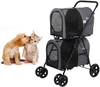 Poussette Double Pour Petits Et Moyens Chiens Et Chats，Poussette Double Pour Animaux De Compagnie Avec Support Amovible - One PETS-TOP