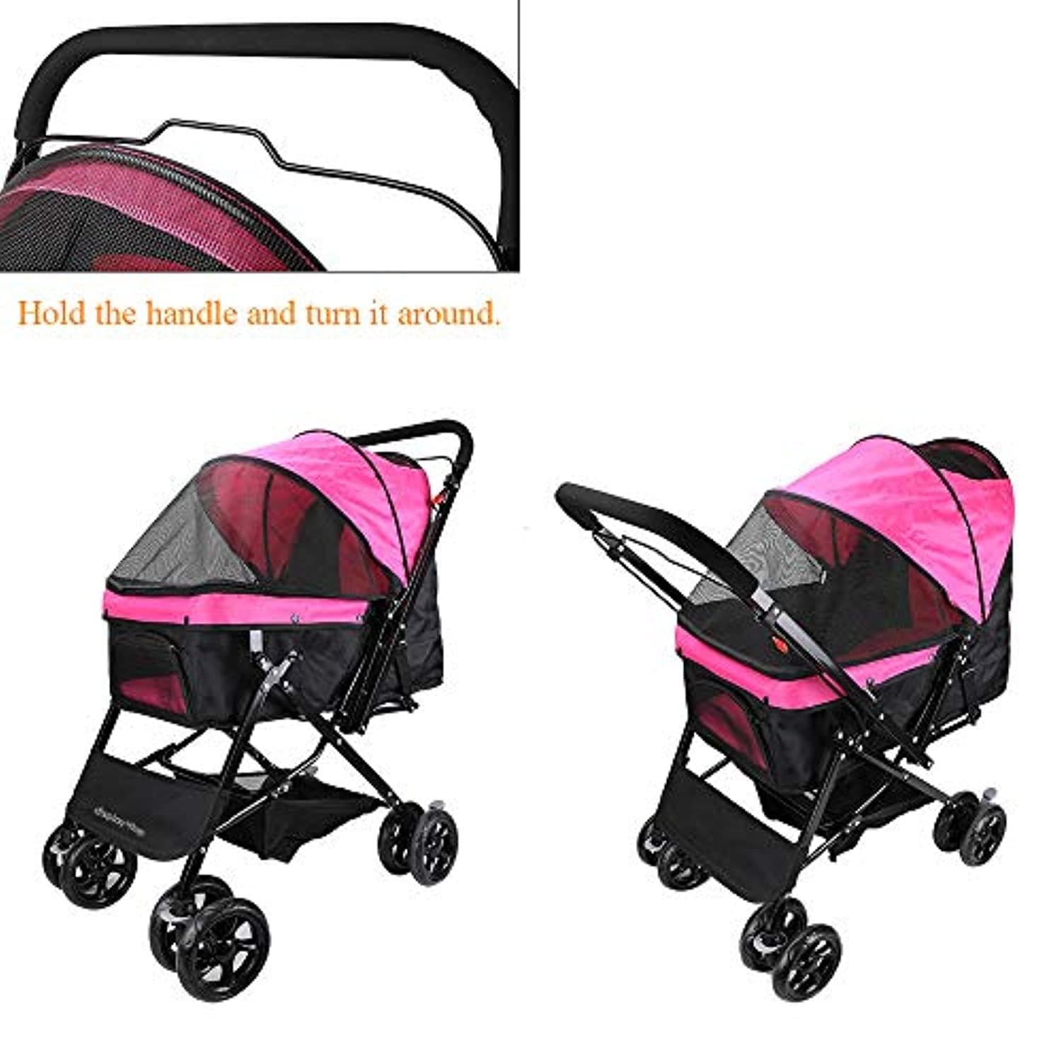 Poussette Rose De Voyage D'Animal De Compagnie, Chariot À Quatre Roues Pliable De Suspension De Chariot À Chat Et À Chien De Grand Approvisionnements De Voyage - One PETS-TOP