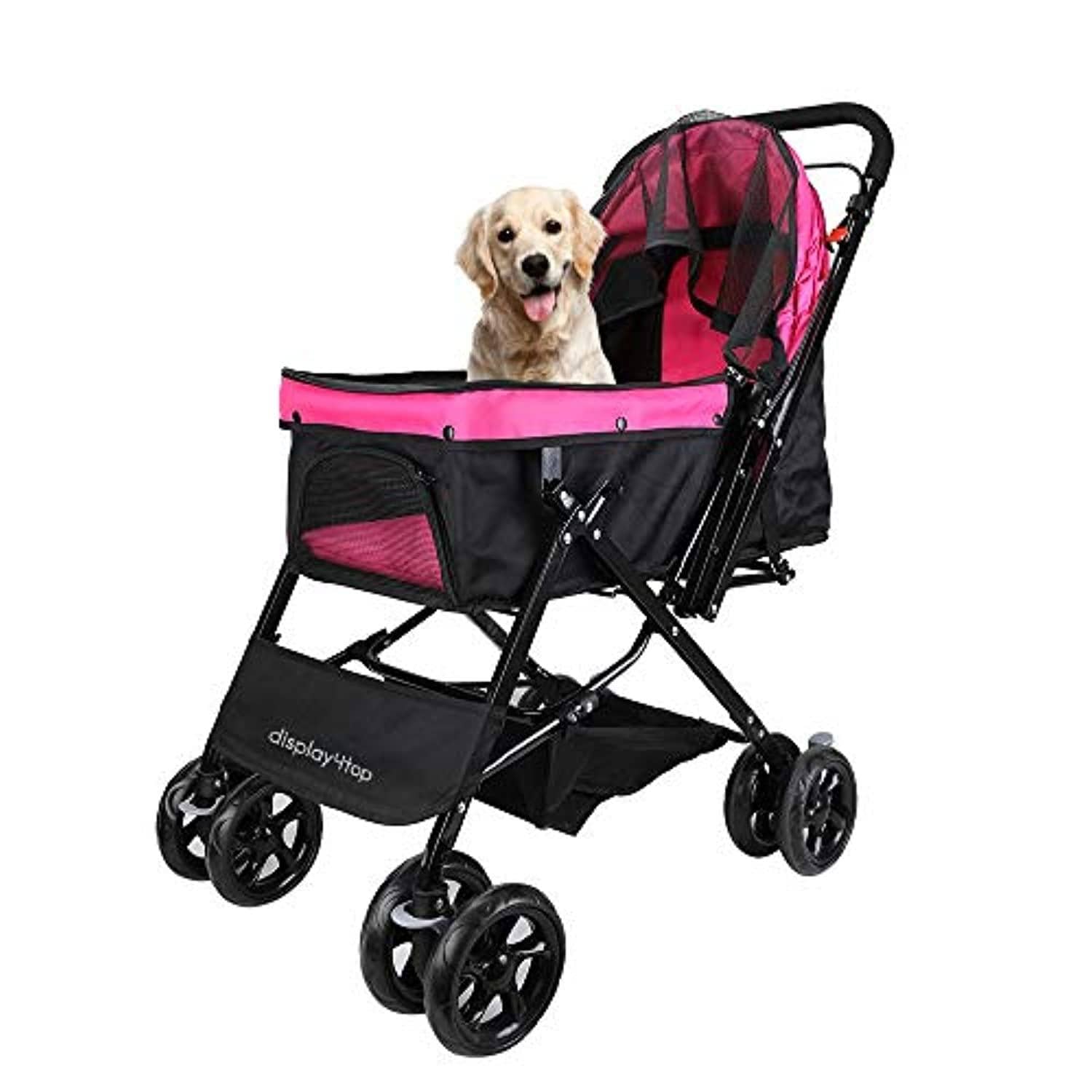 Poussette Rose De Voyage D'Animal De Compagnie, Chariot À Quatre Roues Pliable De Suspension De Chariot À Chat Et À Chien De Grand Approvisionnements De Voyage - One PETS-TOP