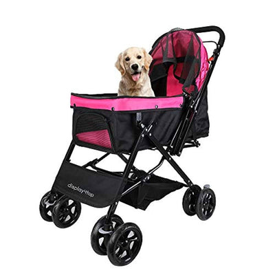 Poussette Rose De Voyage D'Animal De Compagnie, Chariot À Quatre Roues Pliable De Suspension De Chariot À Chat Et À Chien De Grand Approvisionnements De Voyage - One PETS-TOP