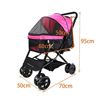 Poussette Rose De Voyage D'Animal De Compagnie, Chariot À Quatre Roues Pliable De Suspension De Chariot À Chat Et À Chien De Grand Approvisionnements De Voyage - One PETS-TOP
