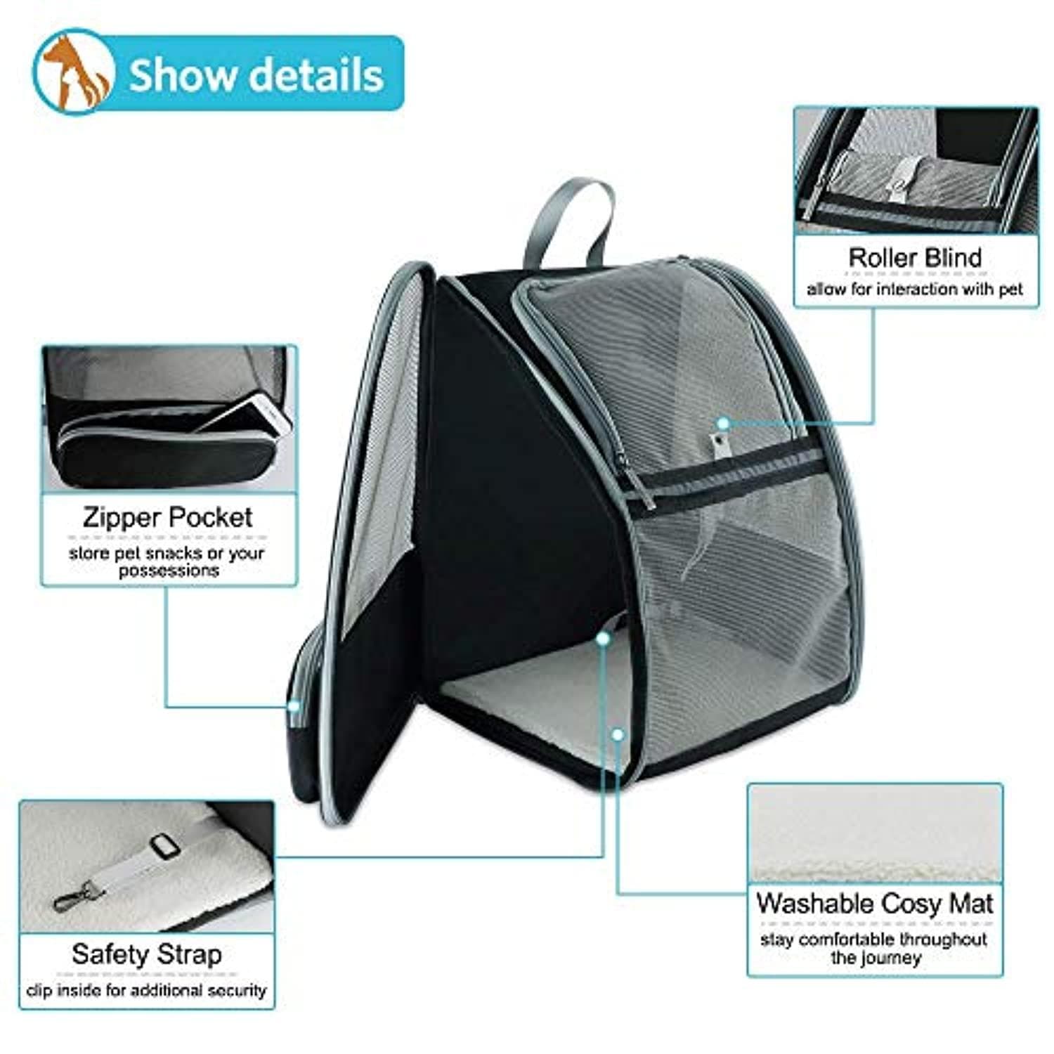Sac De Transport Chiens Et Chats, Sac À Dos En Maille Pour Animaux Pliable Spacieux Et Respirant Avec Structure Métallique, Panier Stable Et Confortable Pour Voyage En Train, Voiture Ou Avion - One PETS-TOP