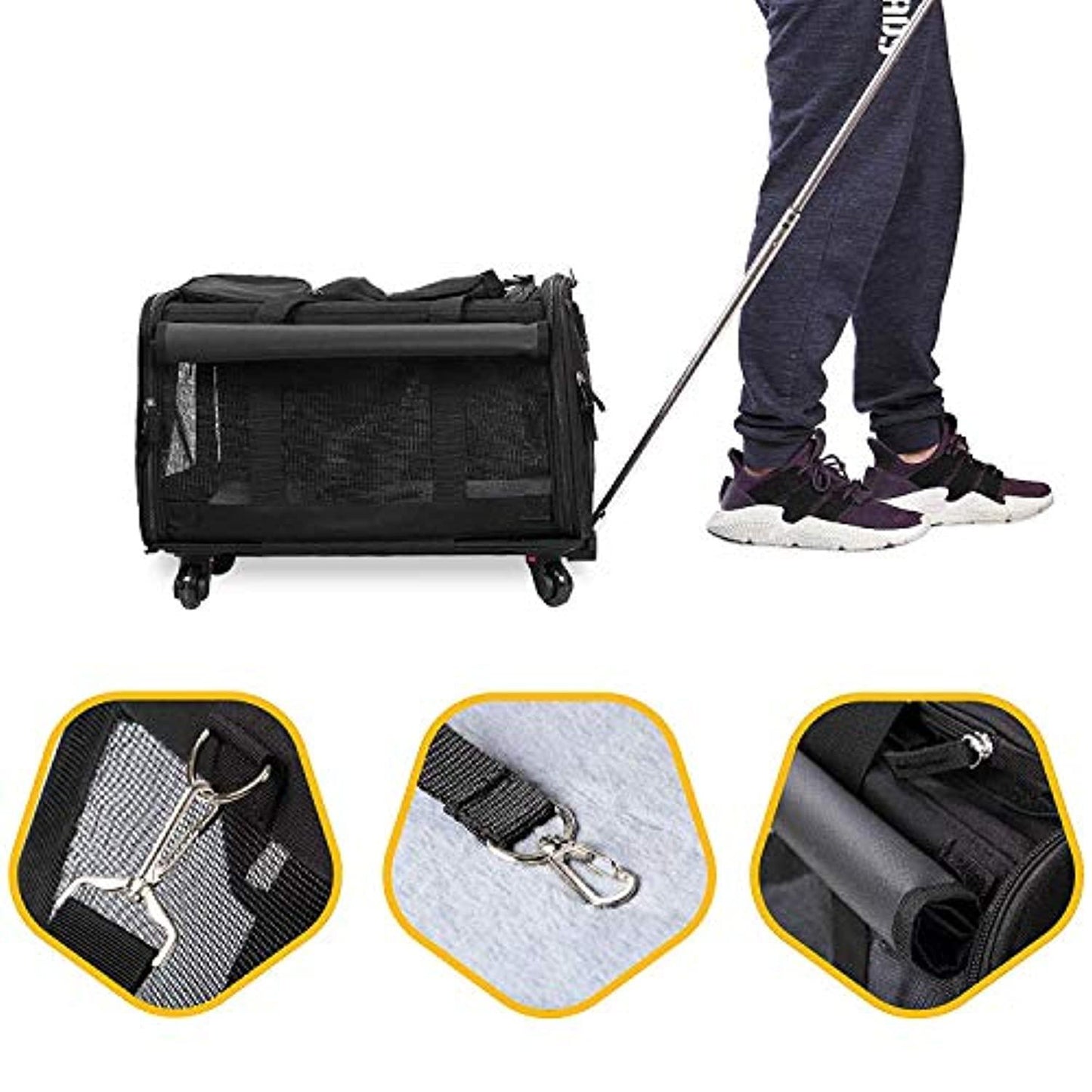 Sac De Transport Souple À Roulettes Pour Animaux De Compagnie (Chien, Chat, Lapin…) - Modèle Trolley/Chariot De Voyage Avec Poignée Au Manche Télescopique Et Roues Amovibles - Noir - One PETS-TOP