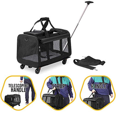 Sac De Transport Souple À Roulettes Pour Animaux De Compagnie (Chien, Chat, Lapin…) - Modèle Trolley/Chariot De Voyage Avec Poignée Au Manche Télescopique Et Roues Amovibles - Noir - One PETS-TOP