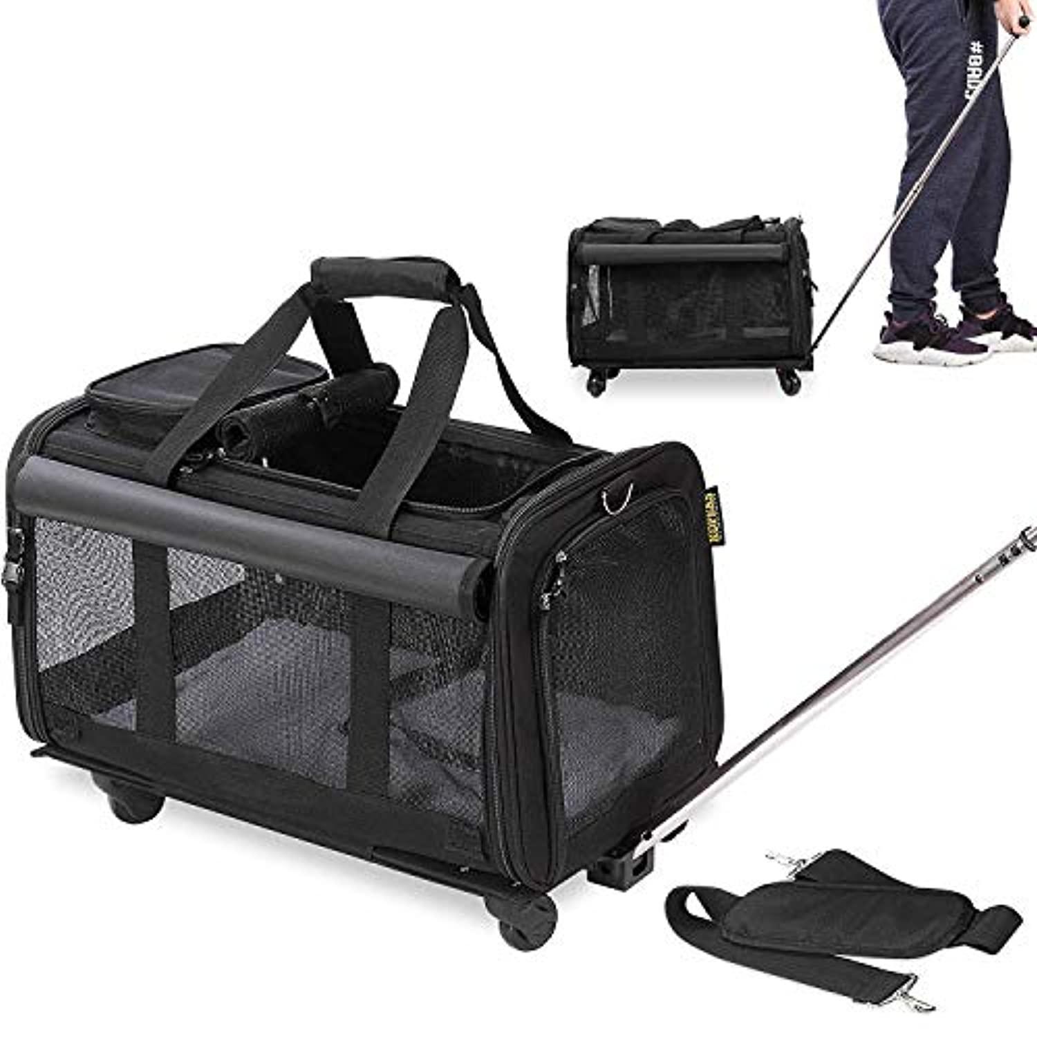 Sac De Transport Souple À Roulettes Pour Animaux De Compagnie (Chien, Chat, Lapin…) - Modèle Trolley/Chariot De Voyage Avec Poignée Au Manche Télescopique Et Roues Amovibles - Noir - One PETS-TOP