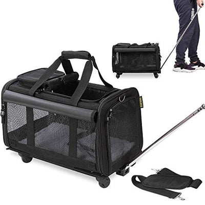 Sac De Transport Souple À Roulettes Pour Animaux De Compagnie (Chien, Chat, Lapin…) - Modèle Trolley/Chariot De Voyage Avec Poignée Au Manche Télescopique Et Roues Amovibles - Noir - One PETS-TOP