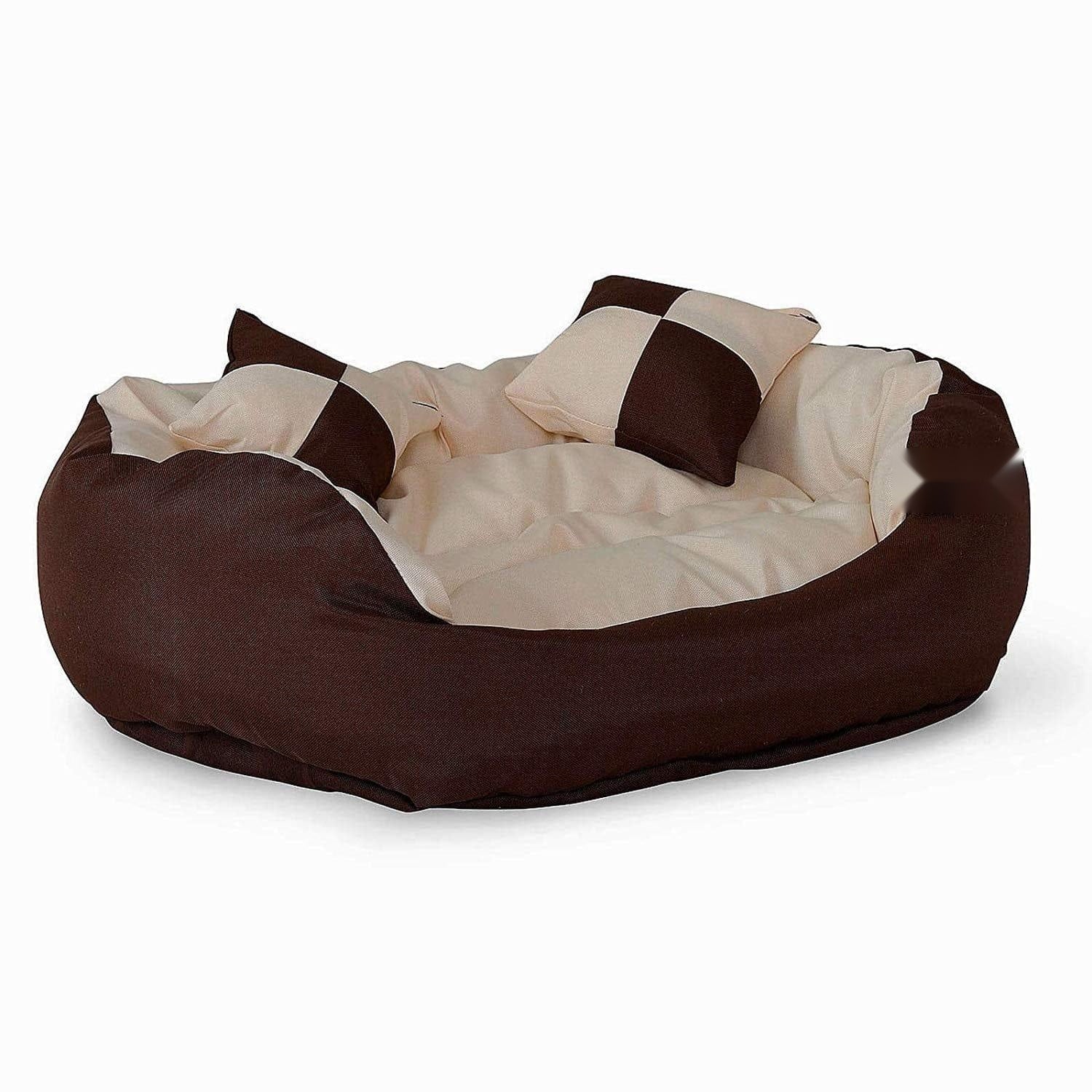 Lit/canapé lavable avec coussin réversible pour chien - marron/beige