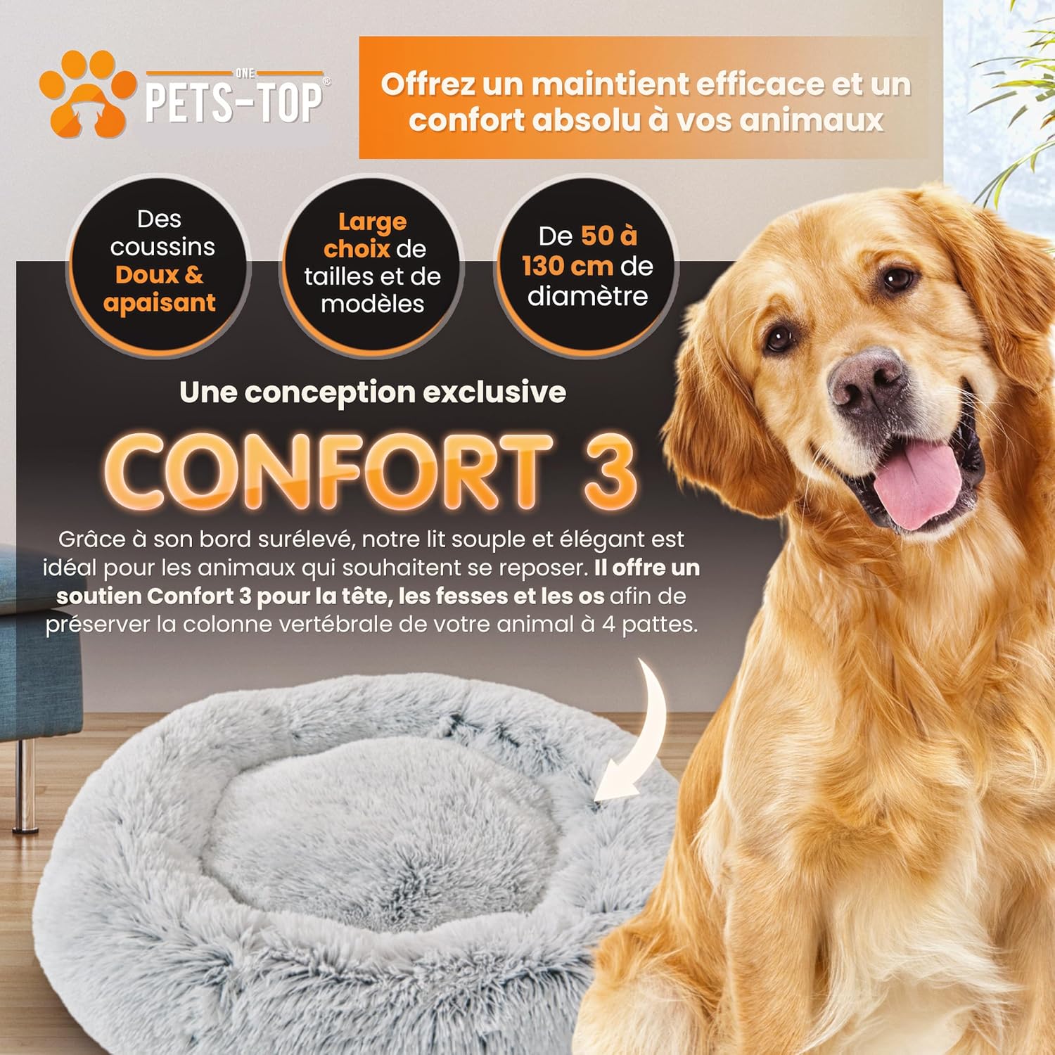 Panier apaisant pour chien – DODO Donut™ orthopédique & anti - stress - One PETS - TOP