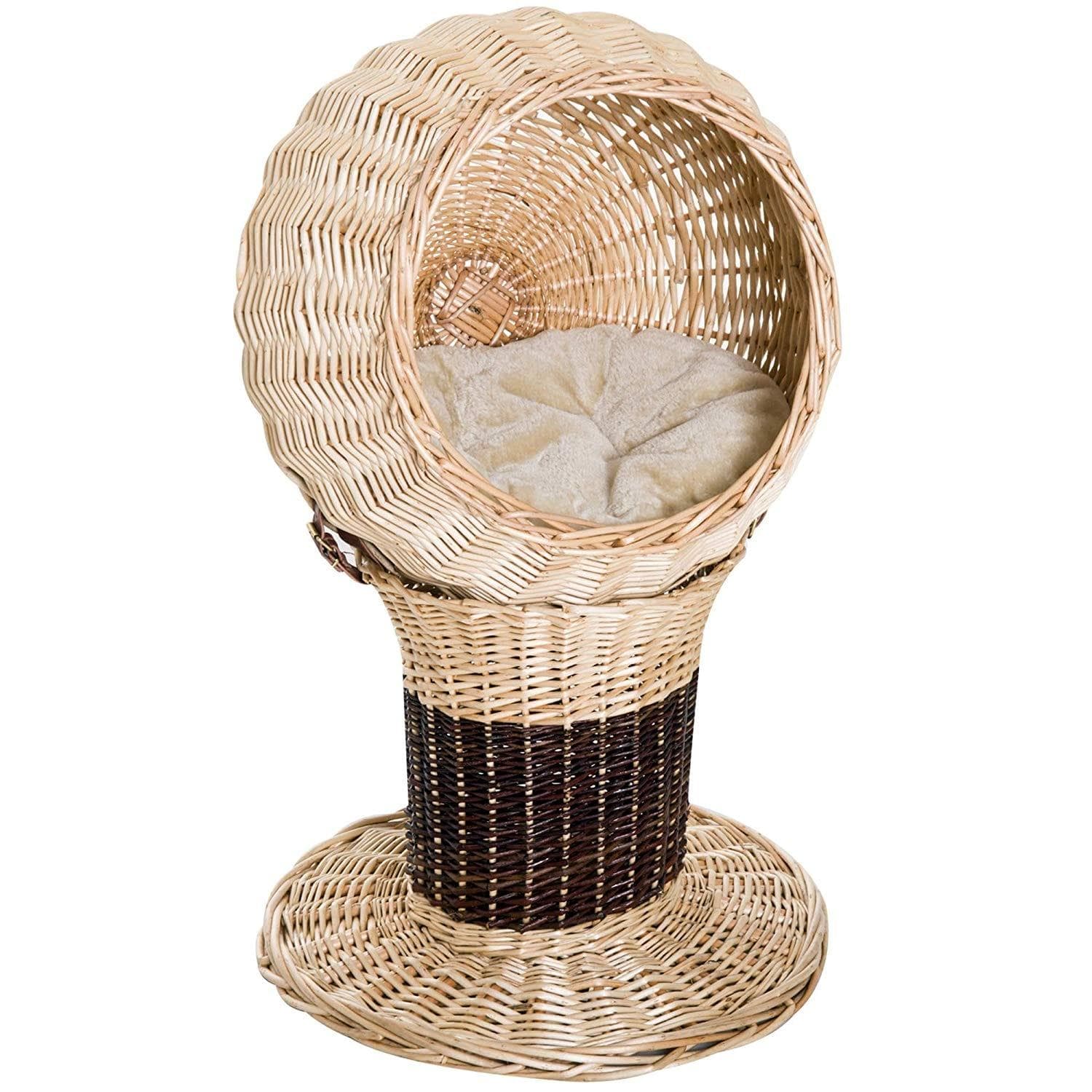 Panier Chat Lit Chat Cosy Grand Confort 39L X 39L X 70H Cm Coussin Moelleux Beige Inclus Résine Tressée Imitation Rotin Gris - One PETS - TOP