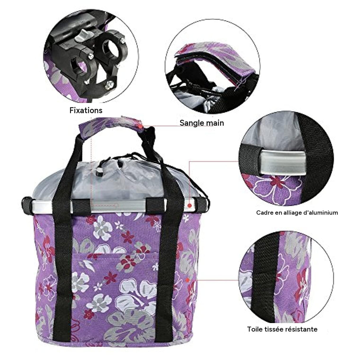 Panier de vélo détachable avant en toile, transporteur alliage aluminium - One PETS-TOP – vue 4