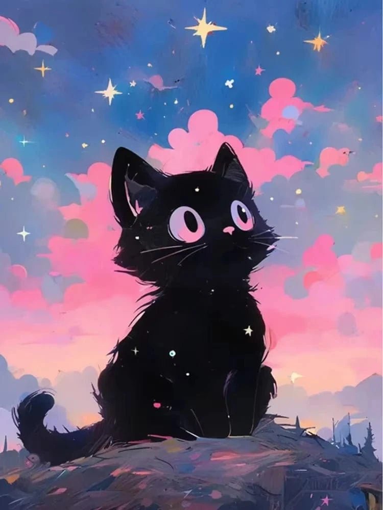 Peinture artistique ciel et chat noir – Décoration maison salon bar PawLuxe™ - One PETS - TOP