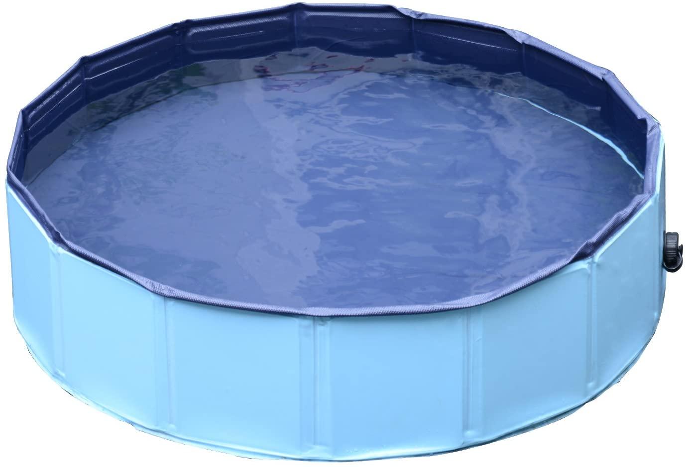 Piscine Pour Chien Bassin Pvc Pliable Anti - Glissant Facile À Nettoyer Diamètre 100 Cm Hauteur 30 Cm Bleu - One PETS - TOP