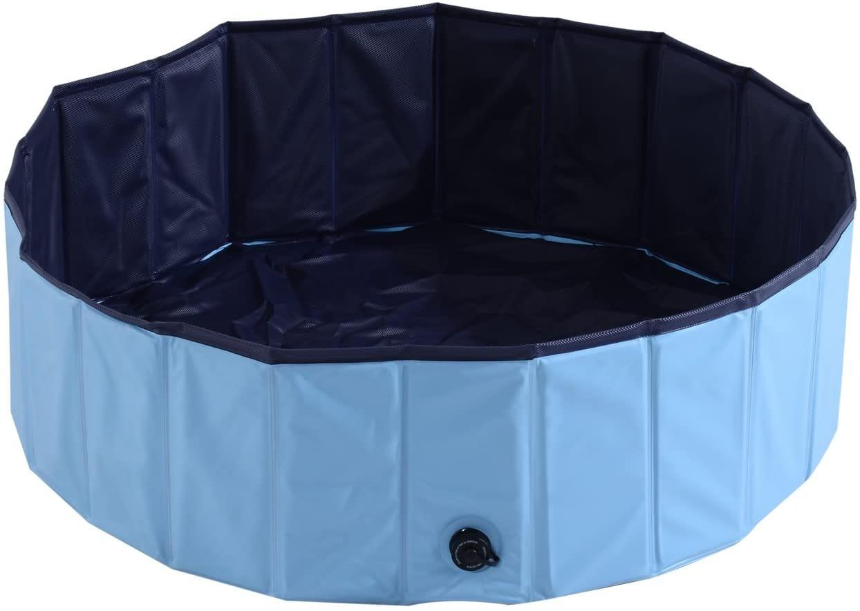 Piscine Pour Chien Bassin Pvc Pliable Anti - Glissant Facile À Nettoyer Diamètre 100 Cm Hauteur 30 Cm Bleu - One PETS - TOP