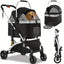 Poussette pliable 3-en-1 pour chats & petits chiens – Jusqu’à 20 kg Noir & Argent One PETS-TOP
