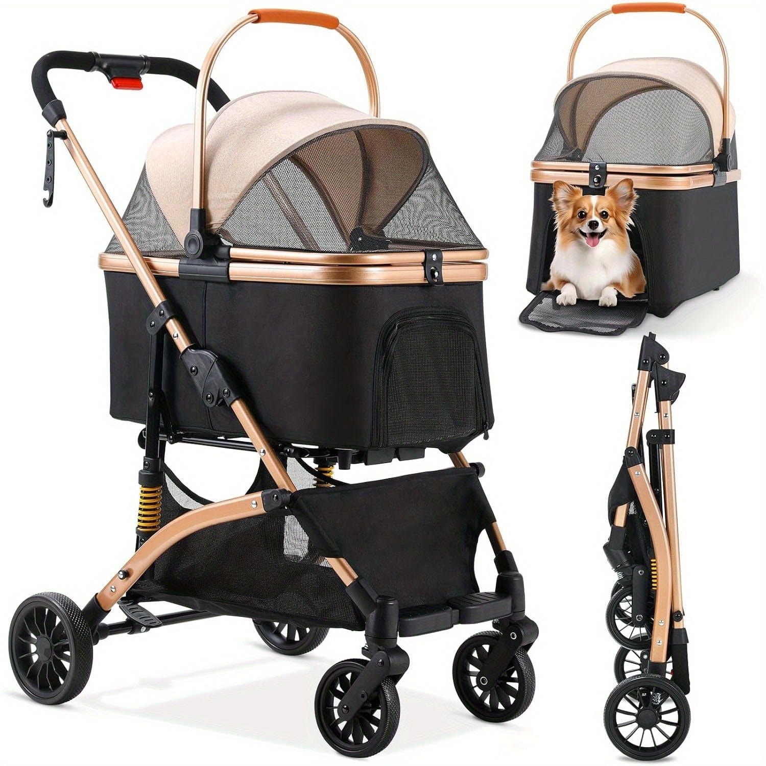 Poussette pliable 3 - en - 1 pour chats & petits chiens – Jusqu’à 20 kg - One PETS - TOP