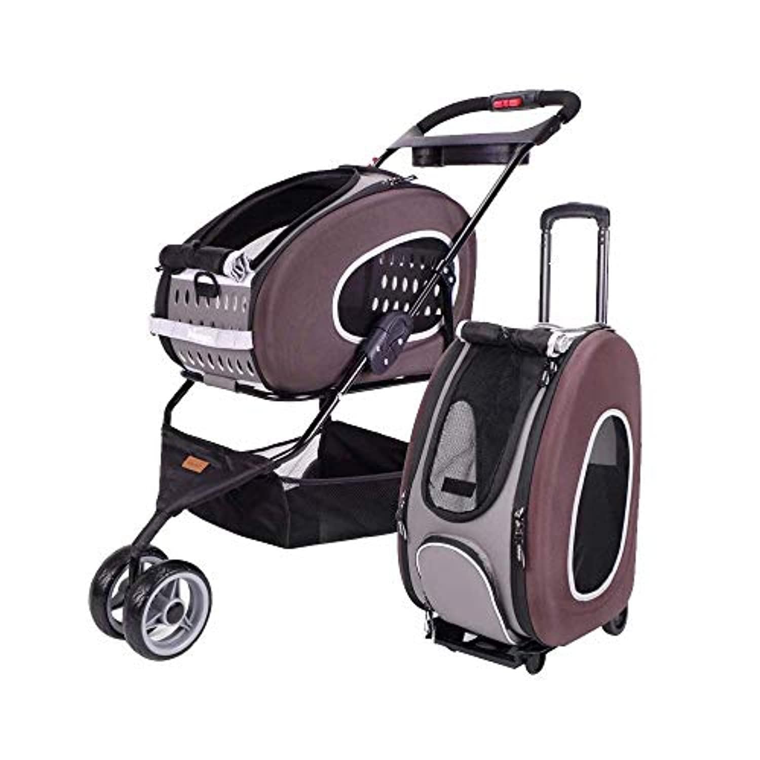 Poussette Pour Animal Domestique Multifonction 5 En 1 Marron - One PETS - TOP