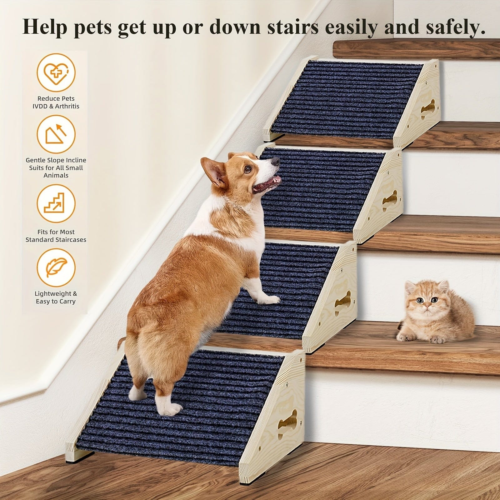 Rampe en bois pour chien – Portable, antidérapante et sûre pour escaliers - One PETS - TOP