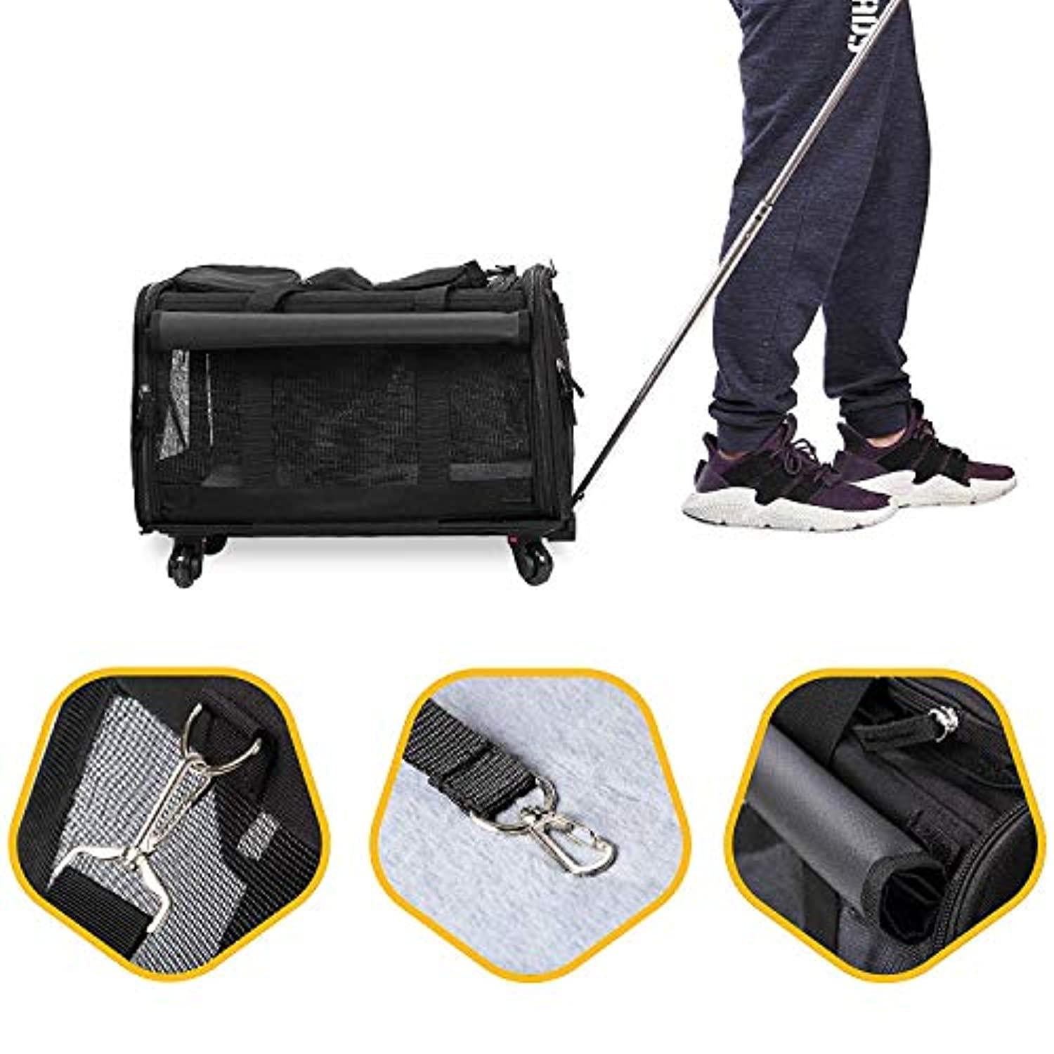 Sac De Transport Souple À Roulettes Pour Animaux De Compagnie (Chien, Chat, Lapin…) - Modèle Trolley/Chariot De Voyage Avec Poignée Au Manche Télescopique Et Roues Amovibles - Noir One PETS-TOP