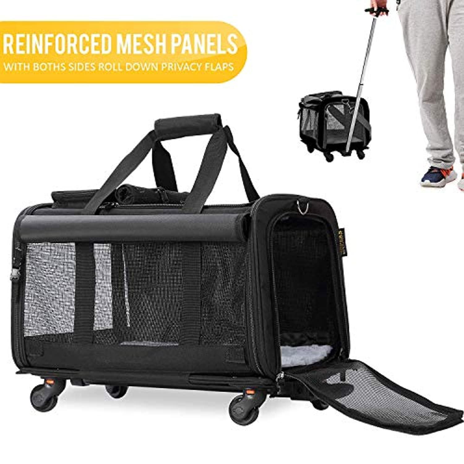 Sac De Transport Souple À Roulettes Pour Animaux De Compagnie (Chien, Chat, Lapin…) - Modèle Trolley/Chariot De Voyage Avec Poignée Au Manche Télescopique Et Roues Amovibles - Noir - One PETS - TOP