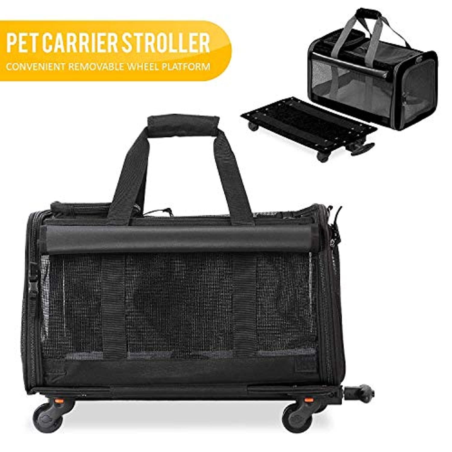 Sac De Transport Souple À Roulettes Pour Animaux De Compagnie (Chien, Chat, Lapin…) - Modèle Trolley/Chariot De Voyage Avec Poignée Au Manche Télescopique Et Roues Amovibles - Noir - One PETS - TOP