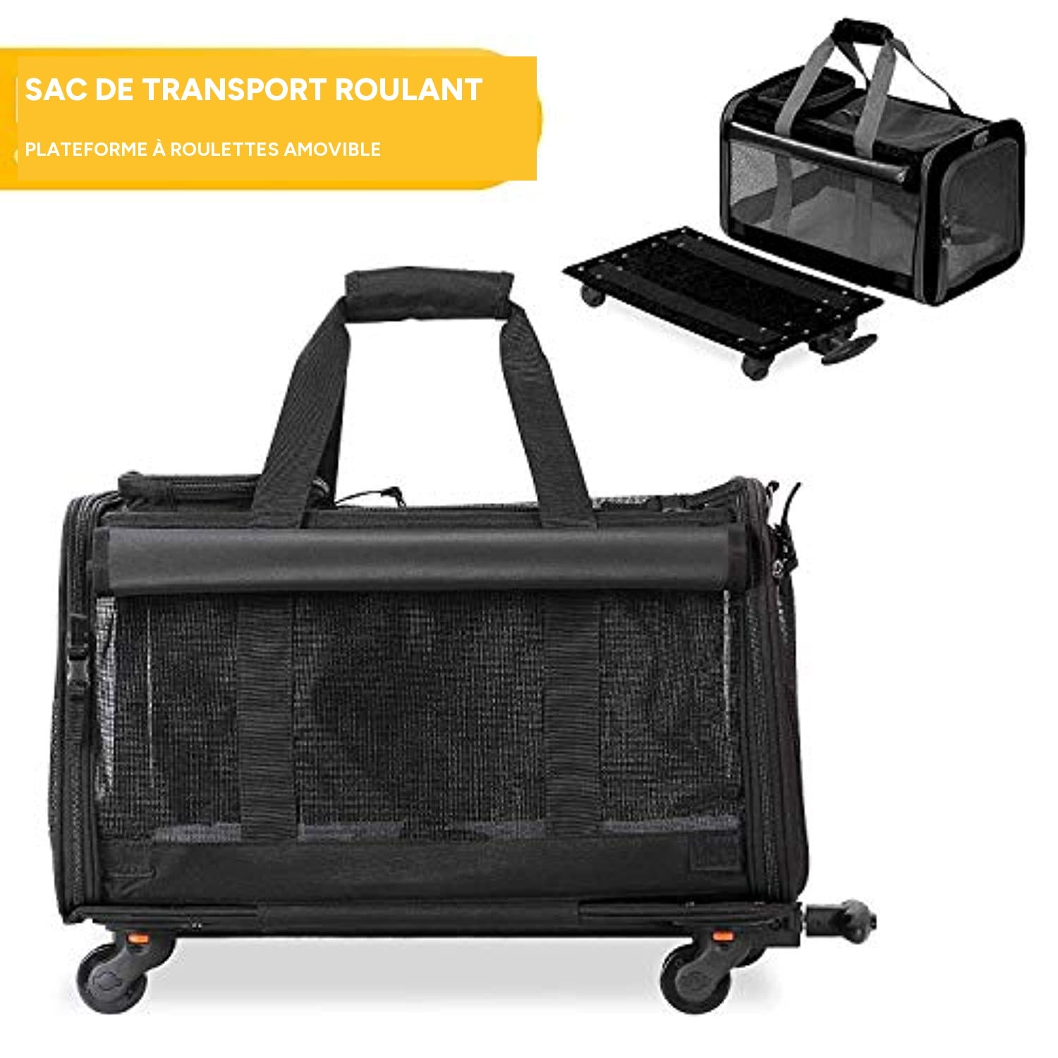 Sac de transport souple à roulettes pour animaux de compagnie