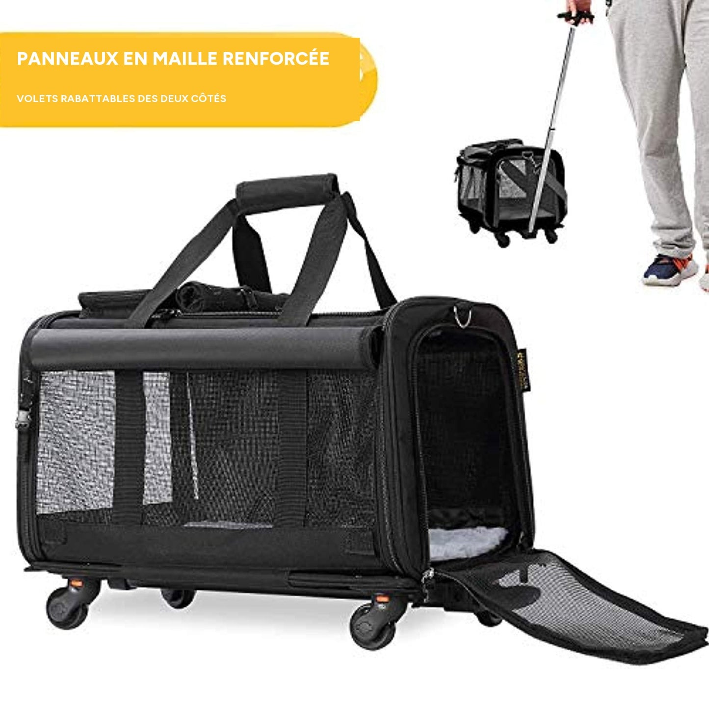 Sac de transport souple à roulettes pour animaux de compagnie