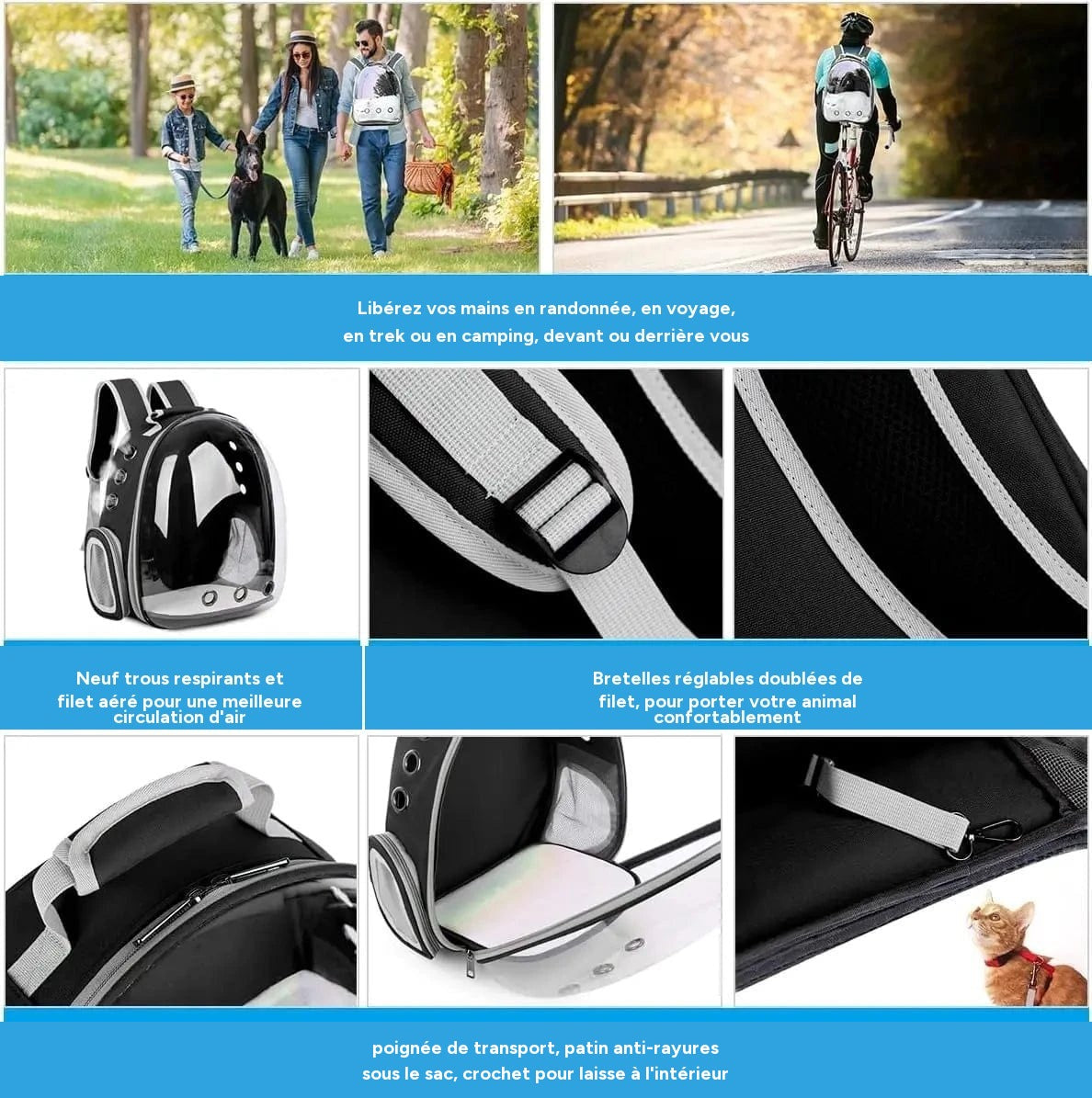Sac à dos capsule pour animaux – Respirant, bulle transparente, voyage - One PETS-TOP – vue 6