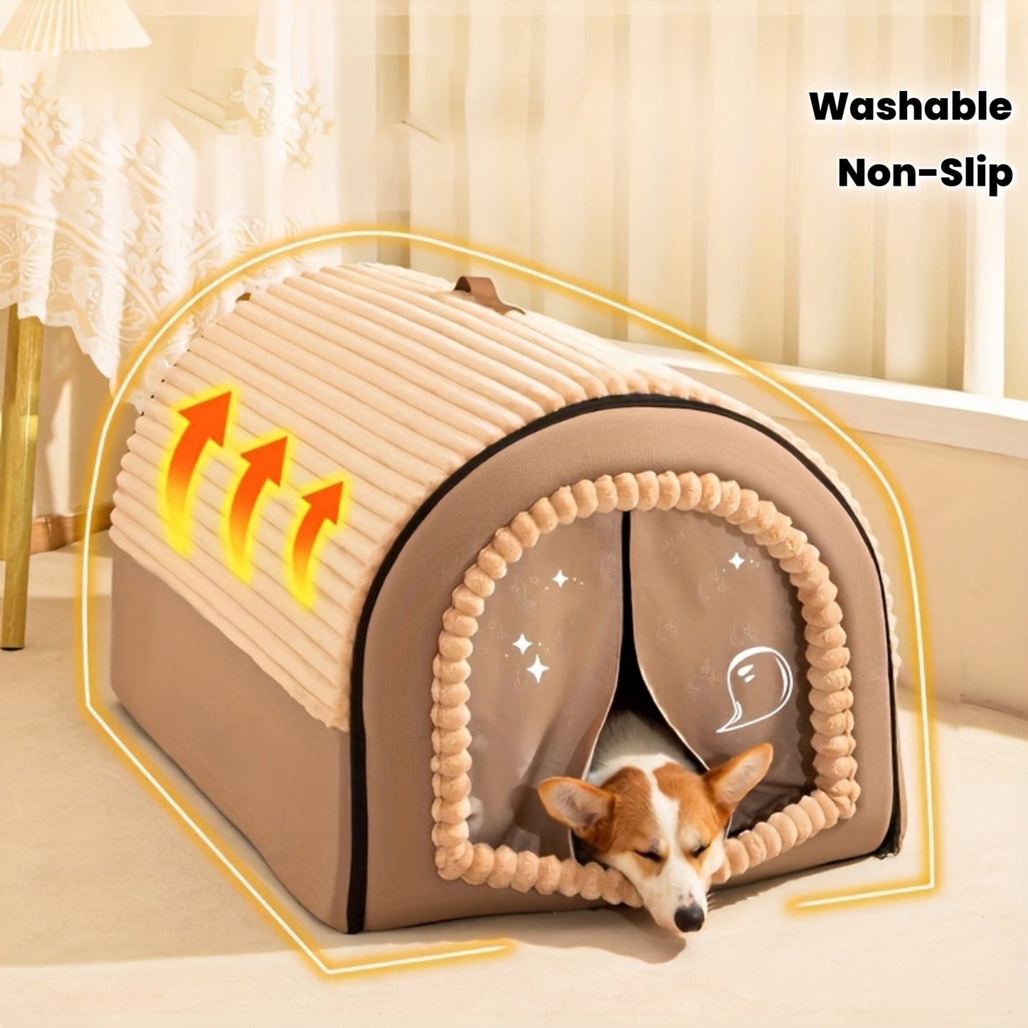 Soft Sanctuary, All-Season Cozy Dog & Cat Bed - Enclosed, Washable Nylon Tent with Non-Slip Bottom for Small to Large Pets - Brown One PETS-TOP