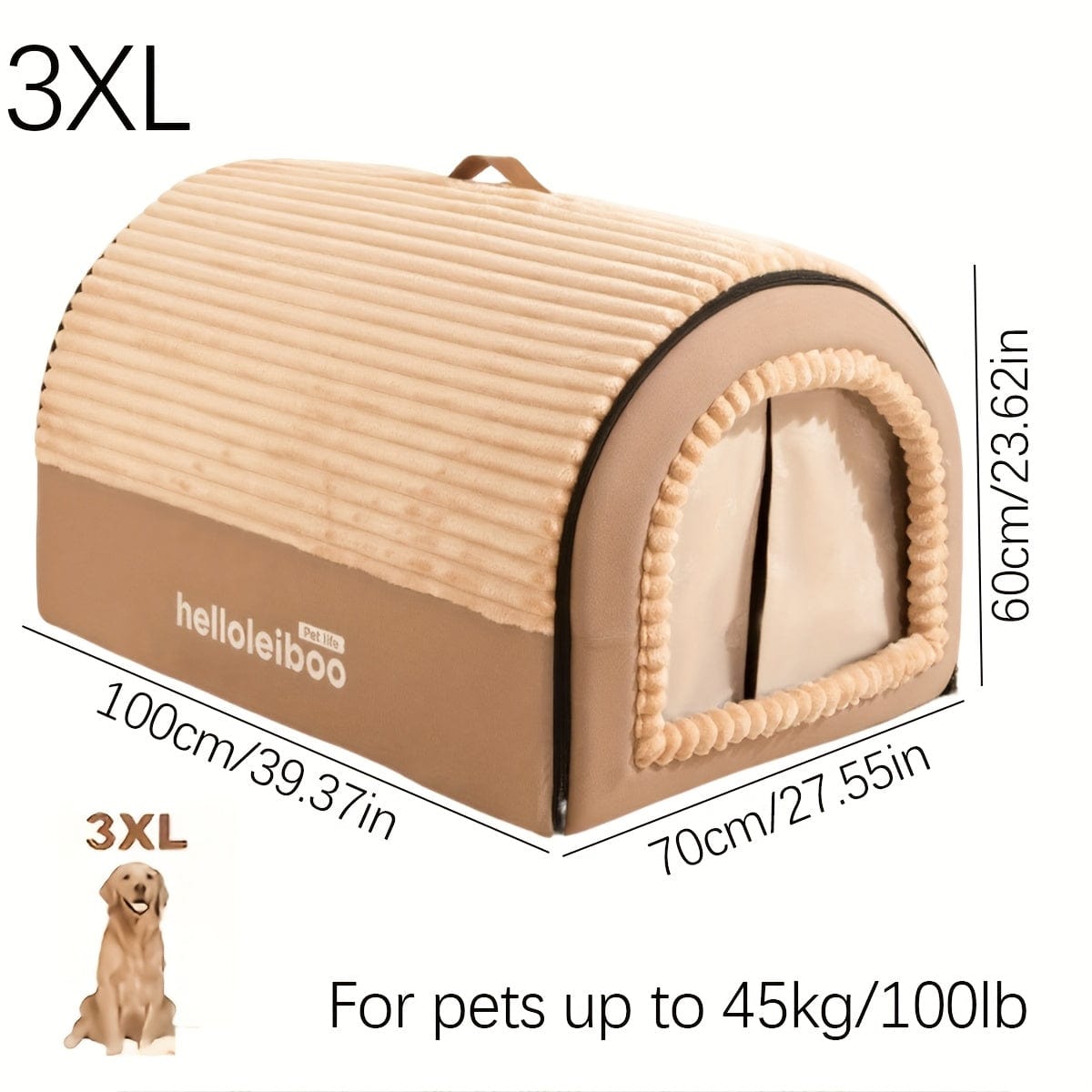 Soft Sanctuary, All-Season Cozy Dog & Cat Bed - Enclosed, Washable Nylon Tent with Non-Slip Bottom for Small to Large Pets - Brown A-Brown / 3XL-for pets up to 45.36KG One PETS-TOP