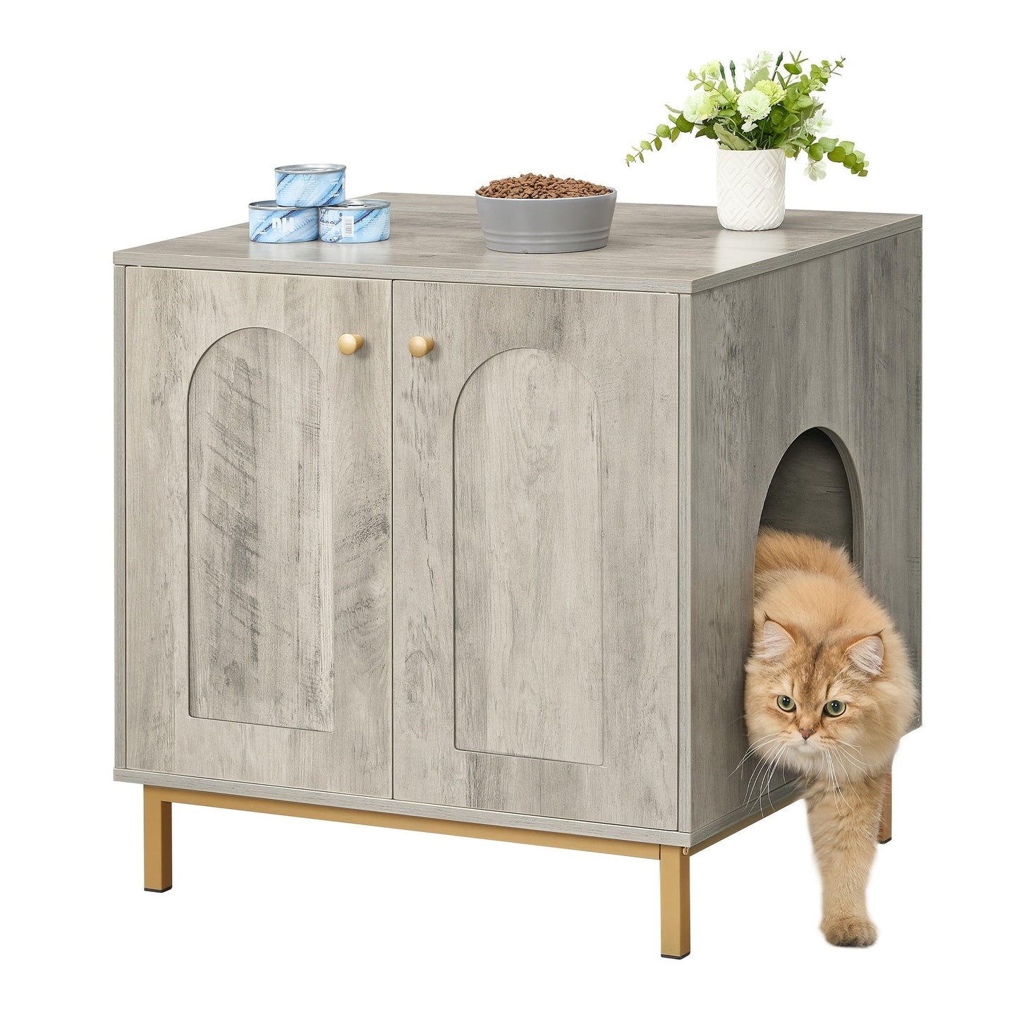 Versatile Cat Litter Cabinet with Door - Sturdy Wooden Side Table, Odor-Reducing Pet House, Fits Most Boxes, 50x60x61cm grey One PETS-TOP