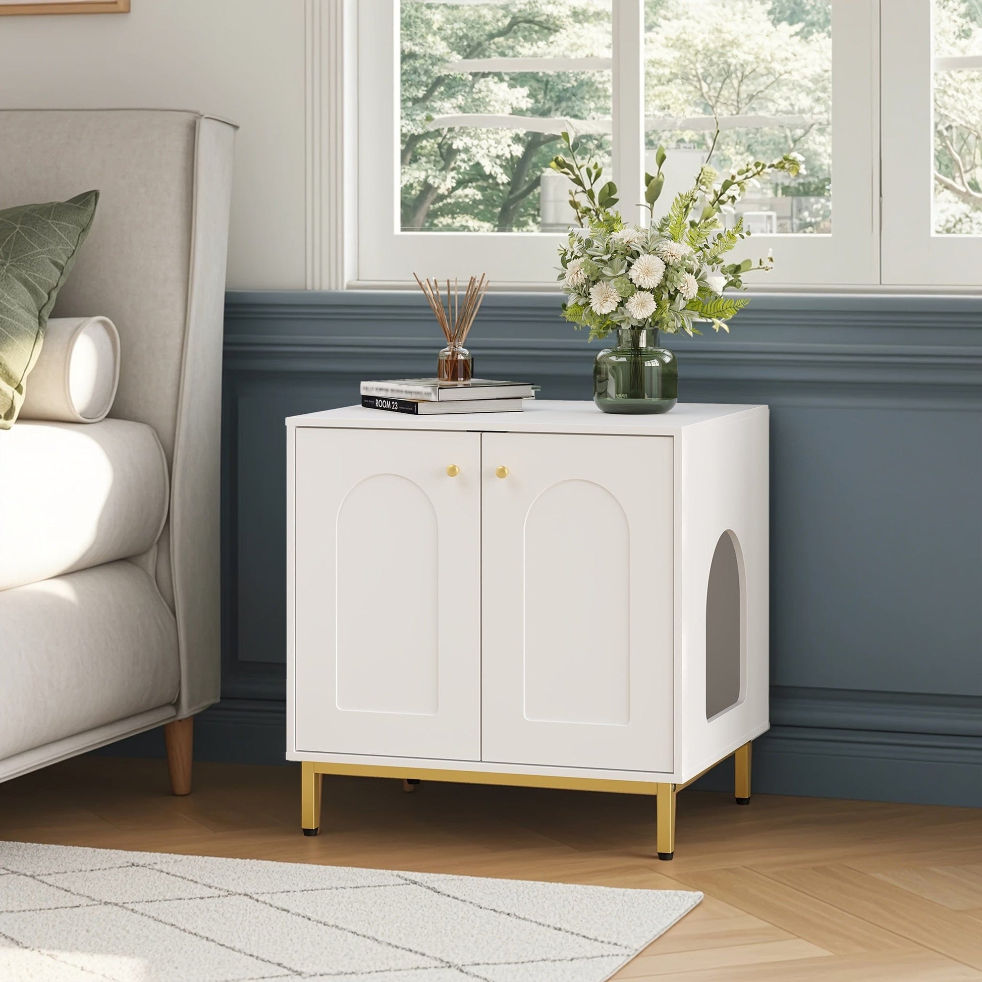 Versatile Cat Litter Cabinet with Door - Sturdy Wooden Side Table, Odor-Reducing Pet House, Fits Most Boxes, 50x60x61cm One PETS-TOP