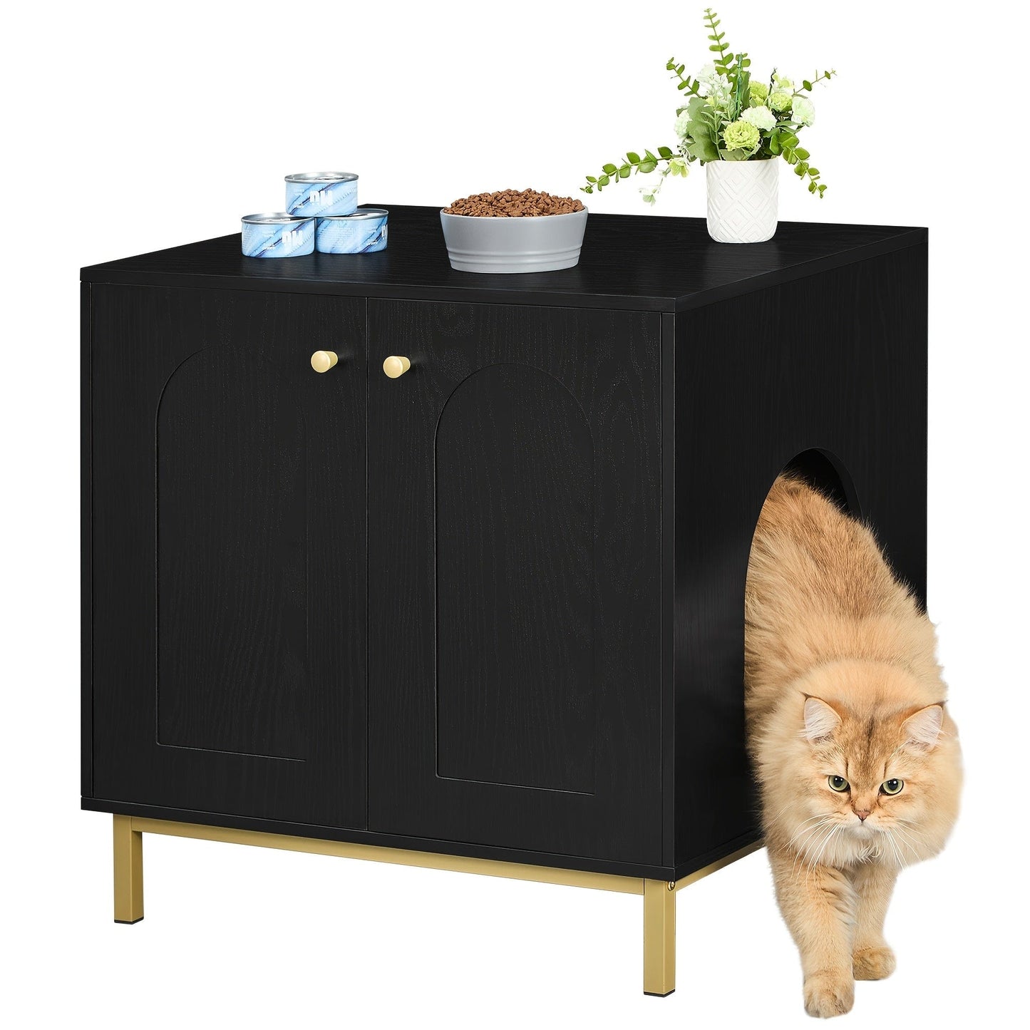 Versatile Cat Litter Cabinet with Door - Sturdy Wooden Side Table, Odor-Reducing Pet House, Fits Most Boxes, 50x60x61cm Black One PETS-TOP