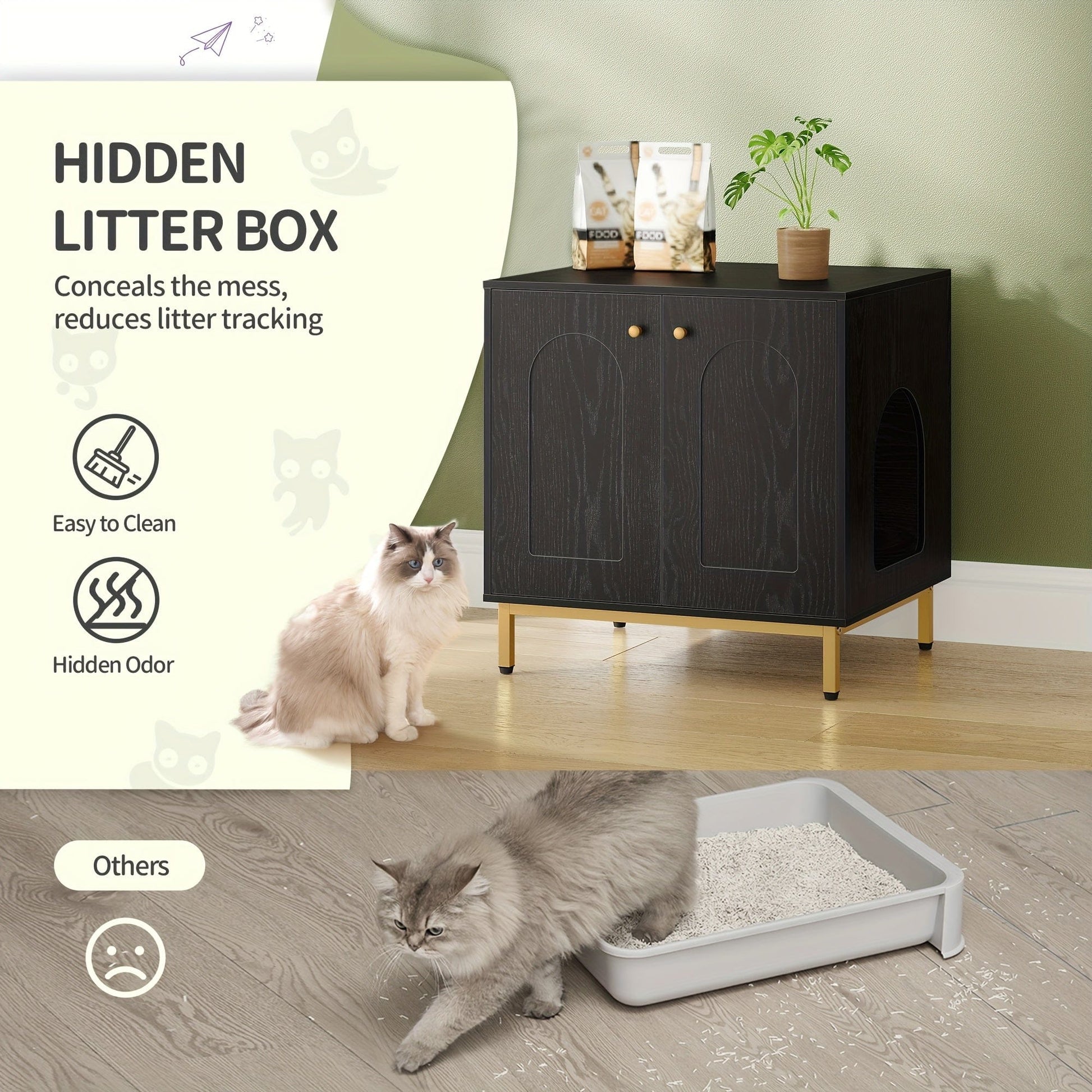 Versatile Cat Litter Cabinet with Door - Sturdy Wooden Side Table, Odor-Reducing Pet House, Fits Most Boxes, 50x60x61cm One PETS-TOP