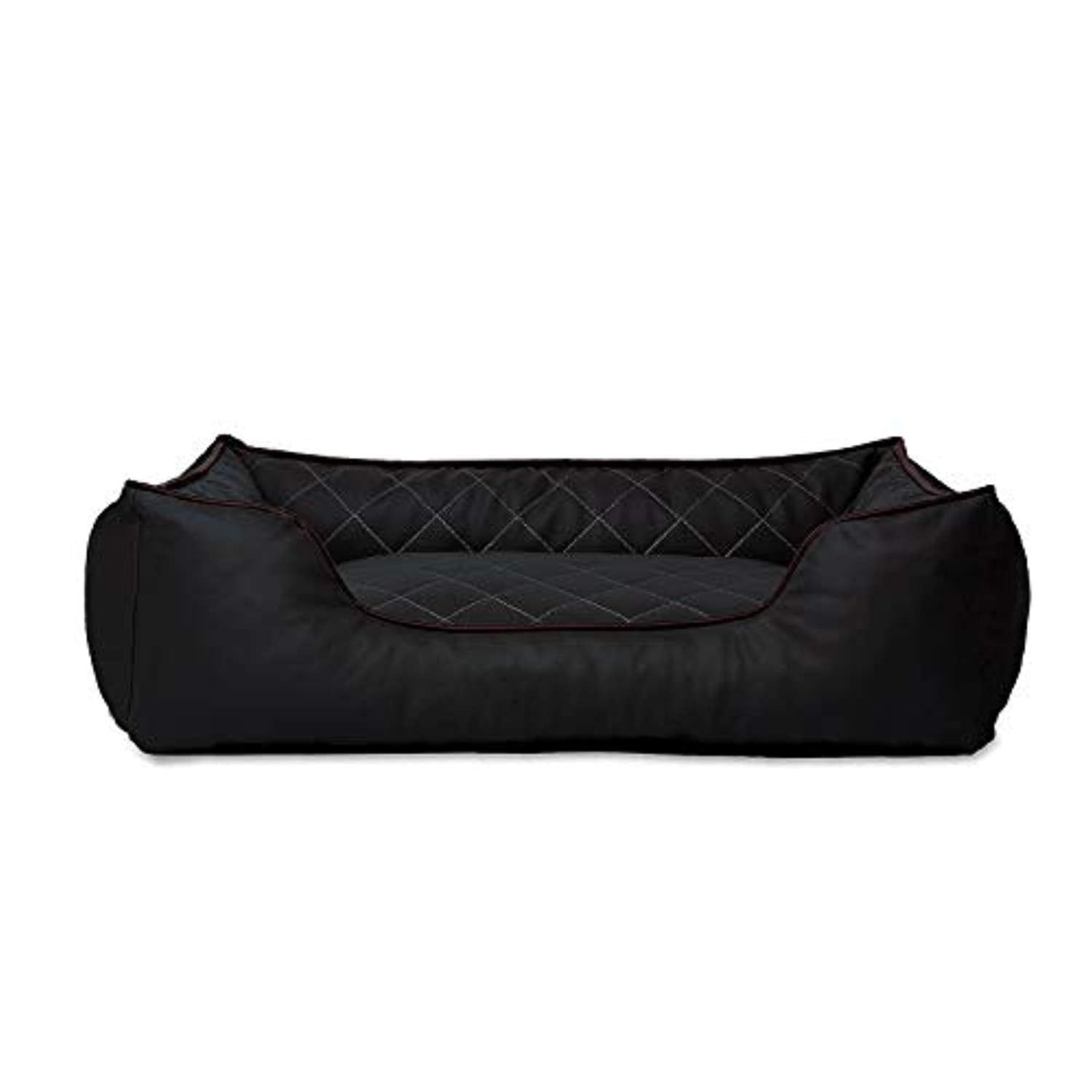 Lit En Cuir Matelassé/Housses Lavables Pour Chien Noir Dimension Extérieure 120 X 85 Cm Taille Xl - One PETS - TOP