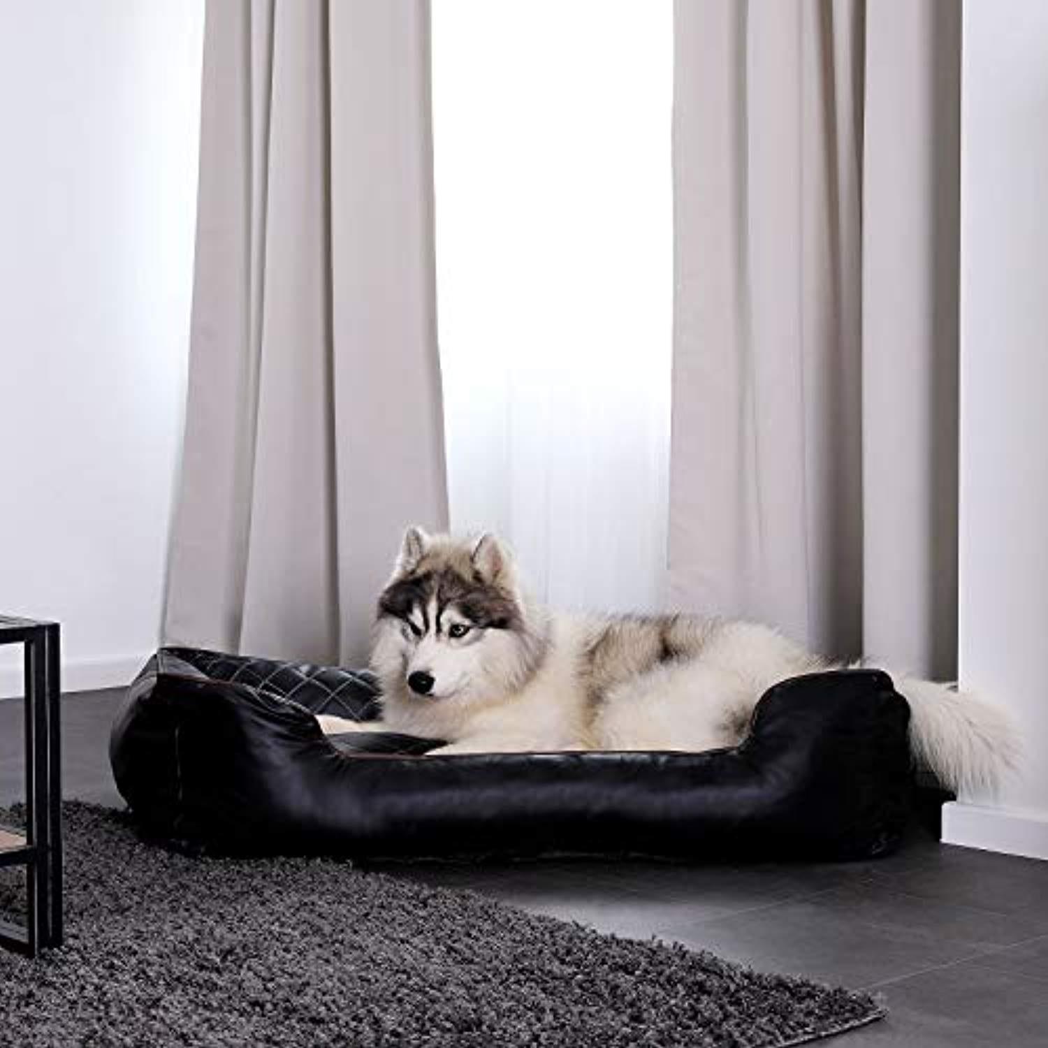 Lit En Cuir Matelassé/Housses Lavables Pour Chien Noir Dimension Extérieure 120 X 85 Cm Taille Xl - One PETS - TOP